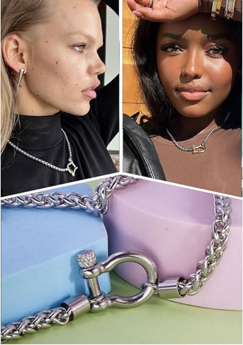 Wolentty Heavy Screw Anchor Shackle Wheat Necklace for Women 18.5" Foxtail Chain Gift Set