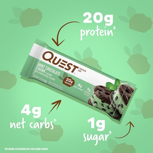 Quest Nutrition Mint Chocolate Chunk Protein Bars for Keto Lovers, Gluten-Free Snacks, Low Carb Protein Bars