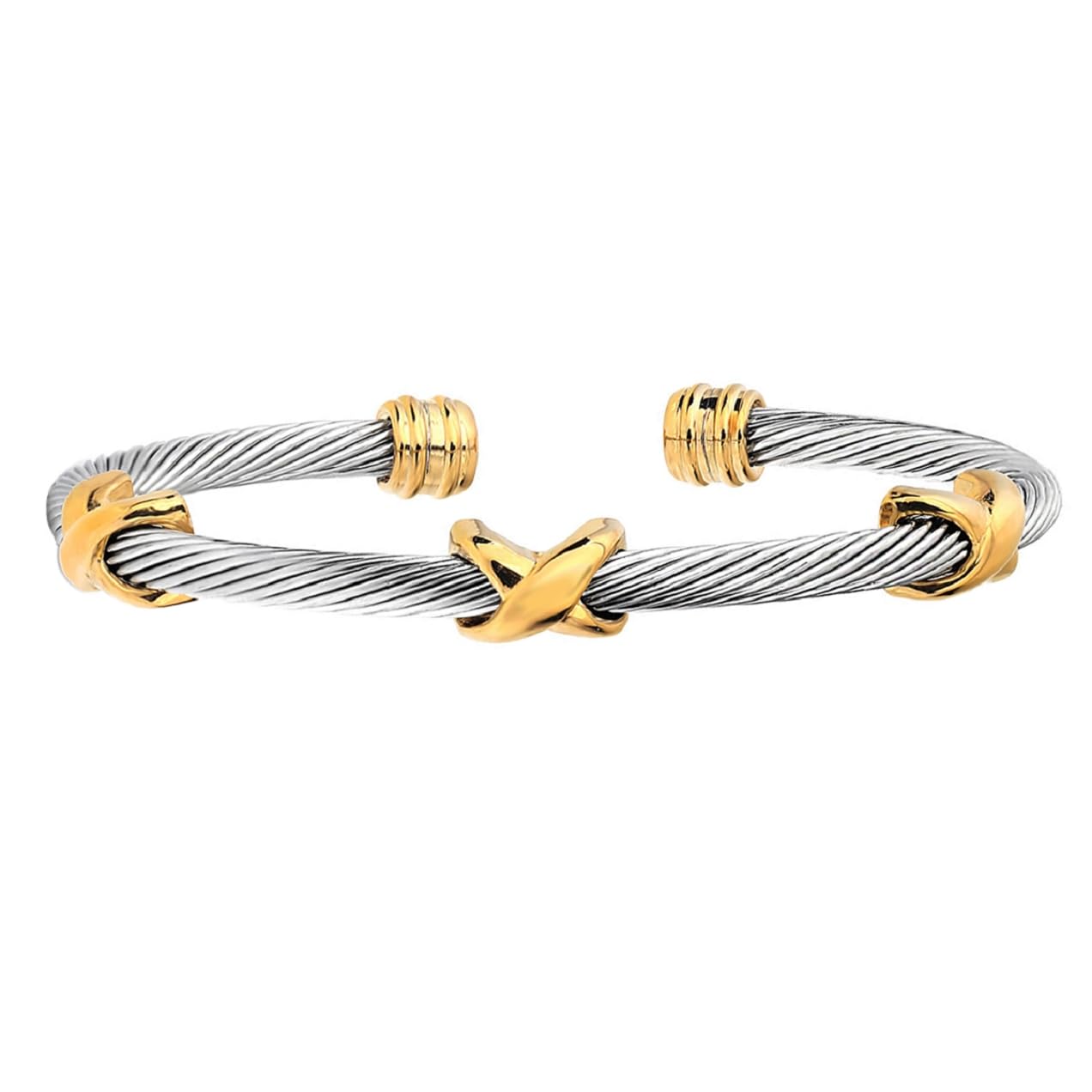 Jeolory Adjustable Twist Stainless Steel Cable Wire 14K Gold Plated Charm Bracelet for Women Men Open Bangle Wrist Cuff 