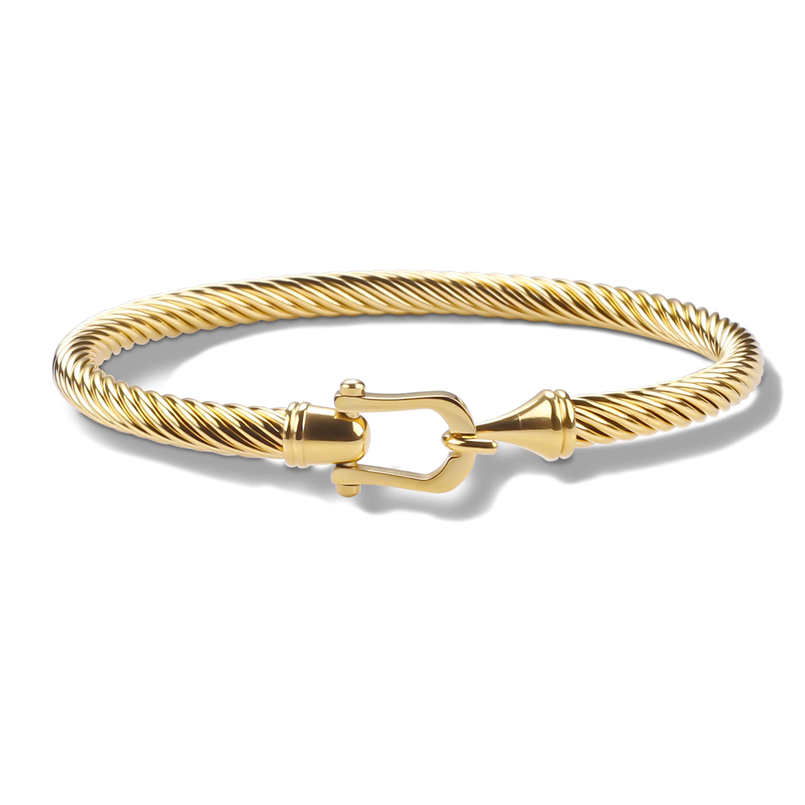 HX SHARE Stylish Fine Stainless Steel Cable Cuff Bracelet for Women with Hook Clasp