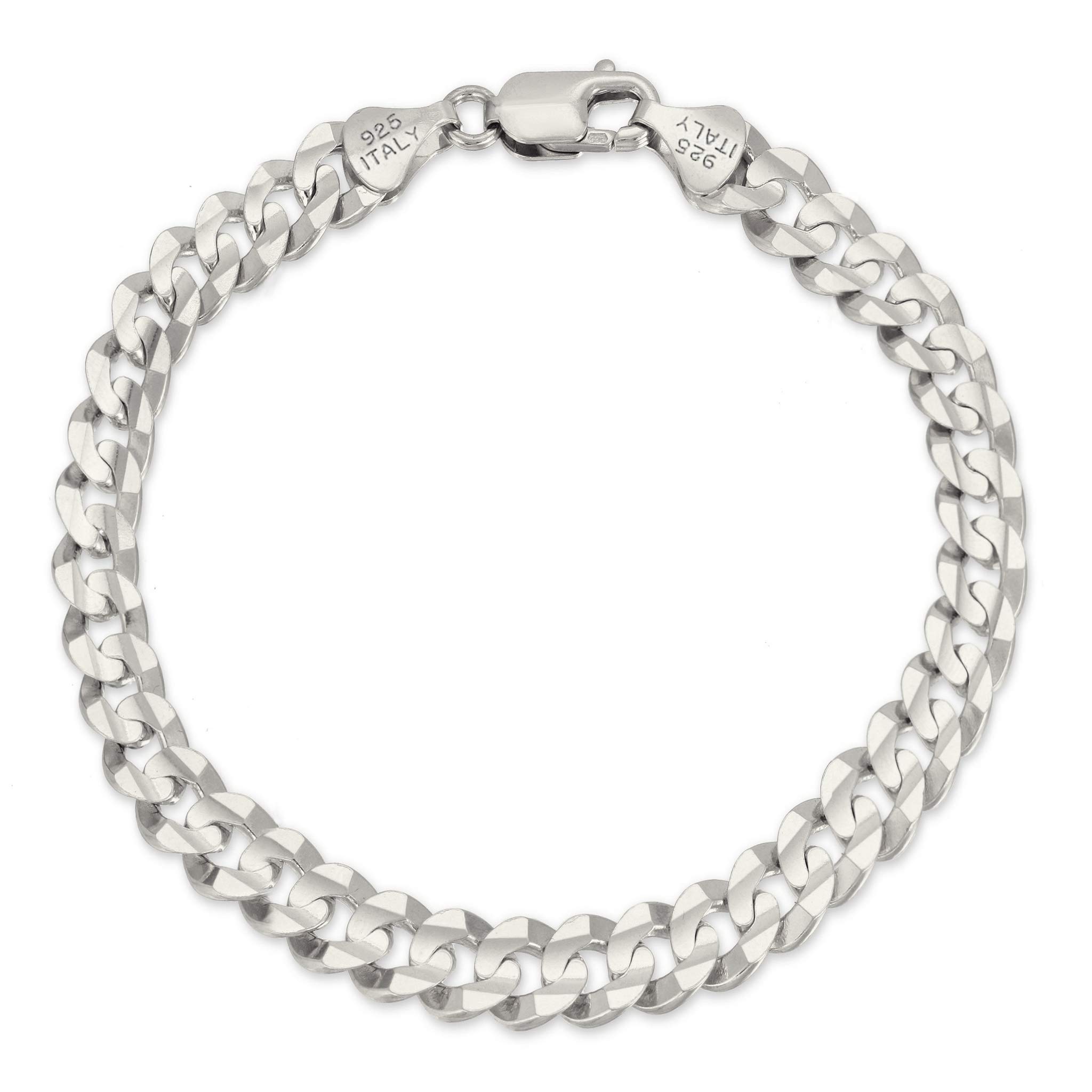 Savlano 925 Sterling Silver Curb Cuban Link Chain Bracelet for All Ages - Italian Craftmanship Comes With Gift Box