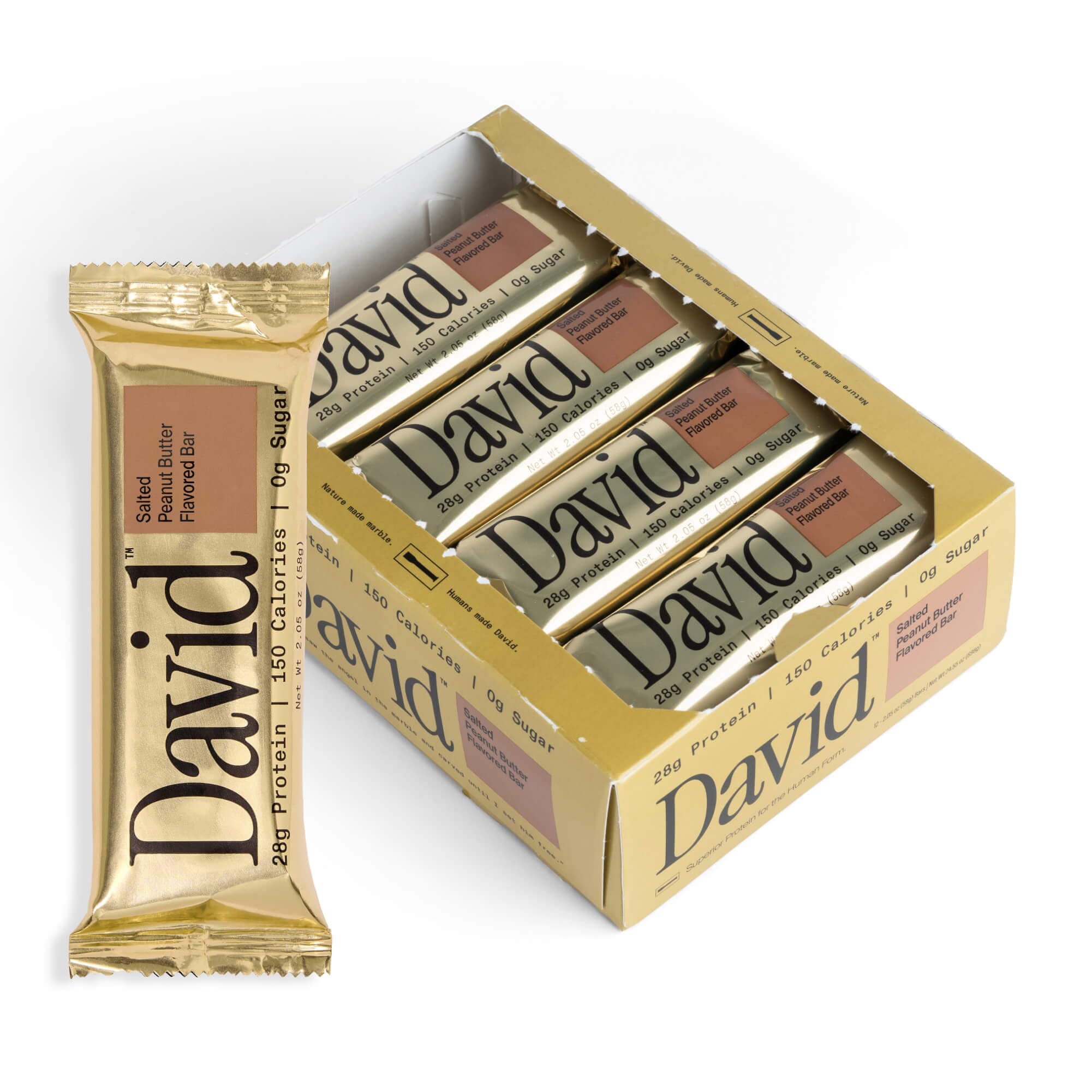 David High Protein Bars - Salted Peanut Butter Flavor, Low Carb, Gluten Free - 12 Pack
David High Protein Bars No Sugar