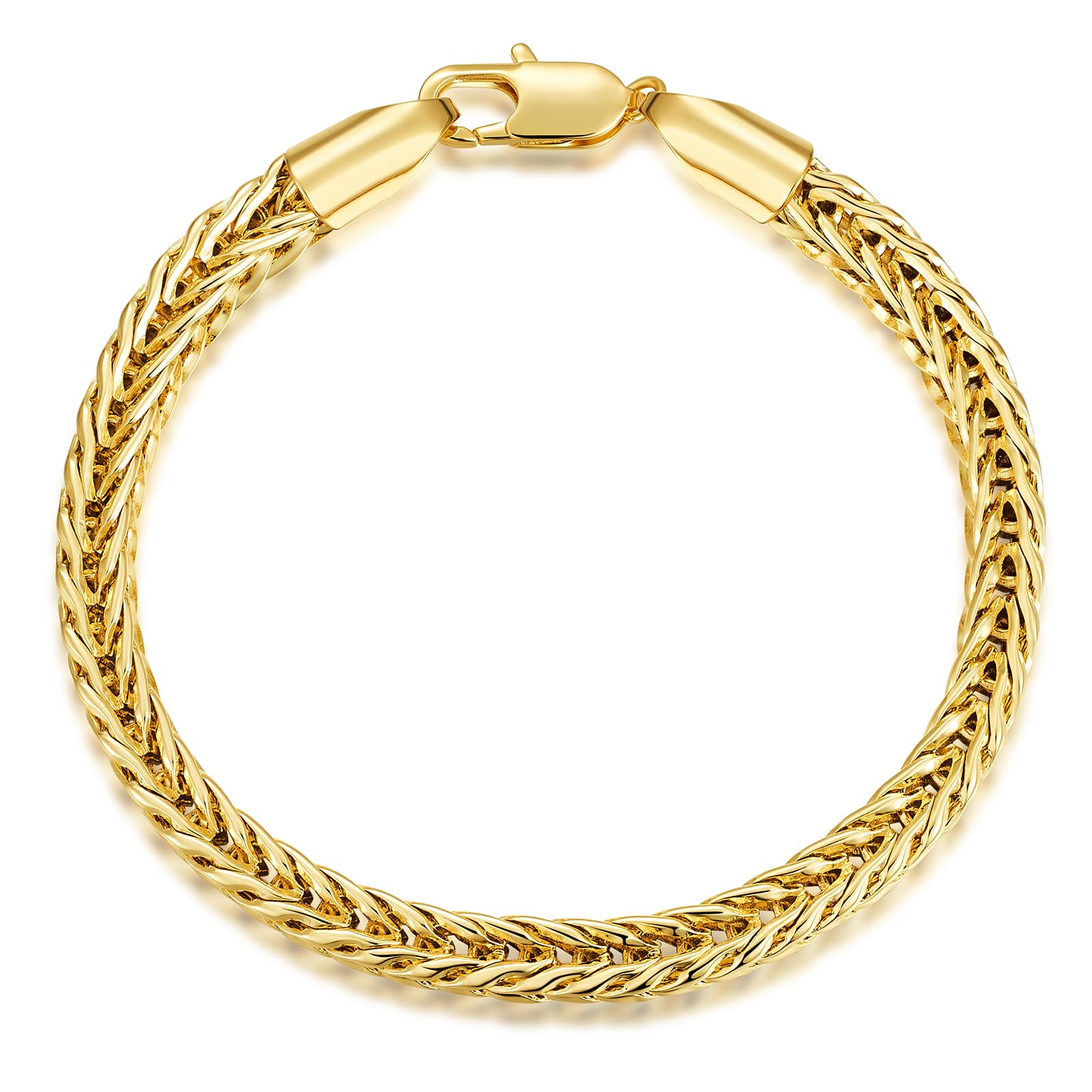 14K Gold Bracelet for Men and Women, 8 Inch Non-Tarnish Golden Foxtail Chain with 6mm Width & Lobster Claw Clasp for Him