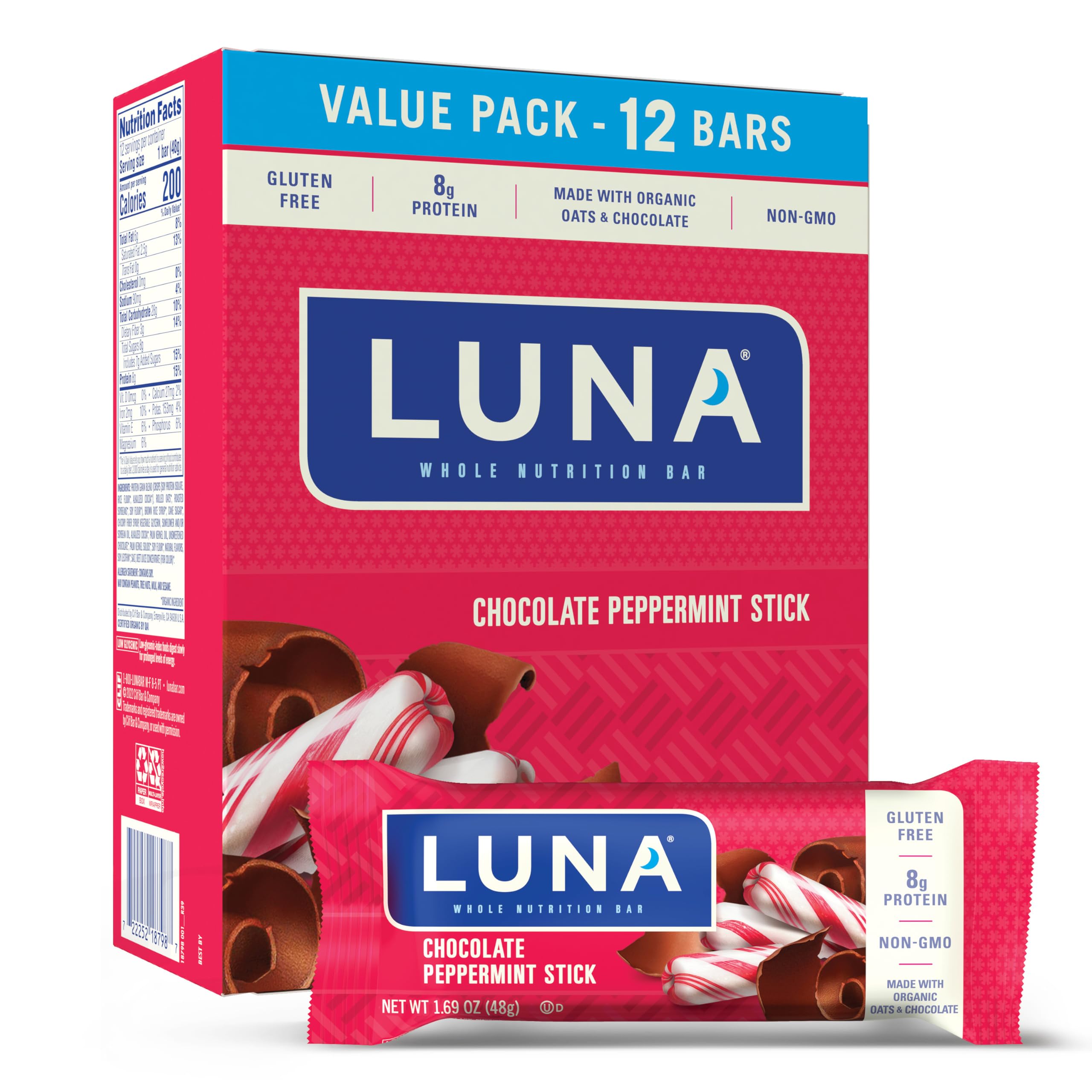 Luna Bar Peppermint Chocolate Snack Bars - Non-GMO Gluten-Free Organic Oats Protein Bars - Perfect for Fitness Lovers (1